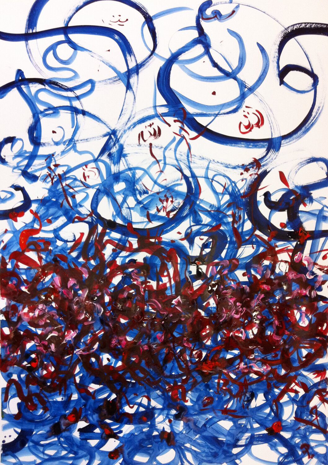 God and red lines Master Phago Original painting for sale