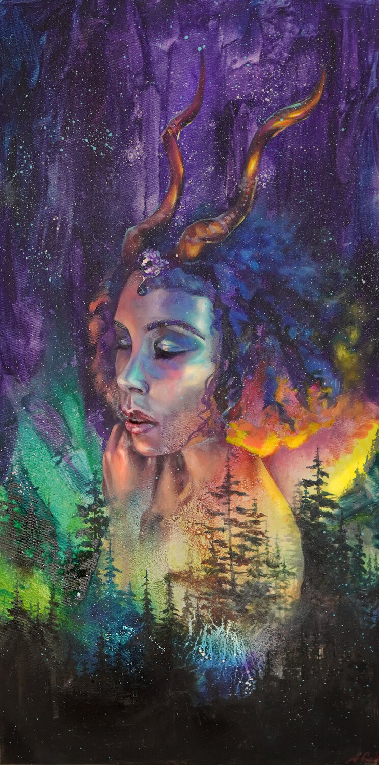 Runa - Spirit of Forest Anna Gold Original painting for sale