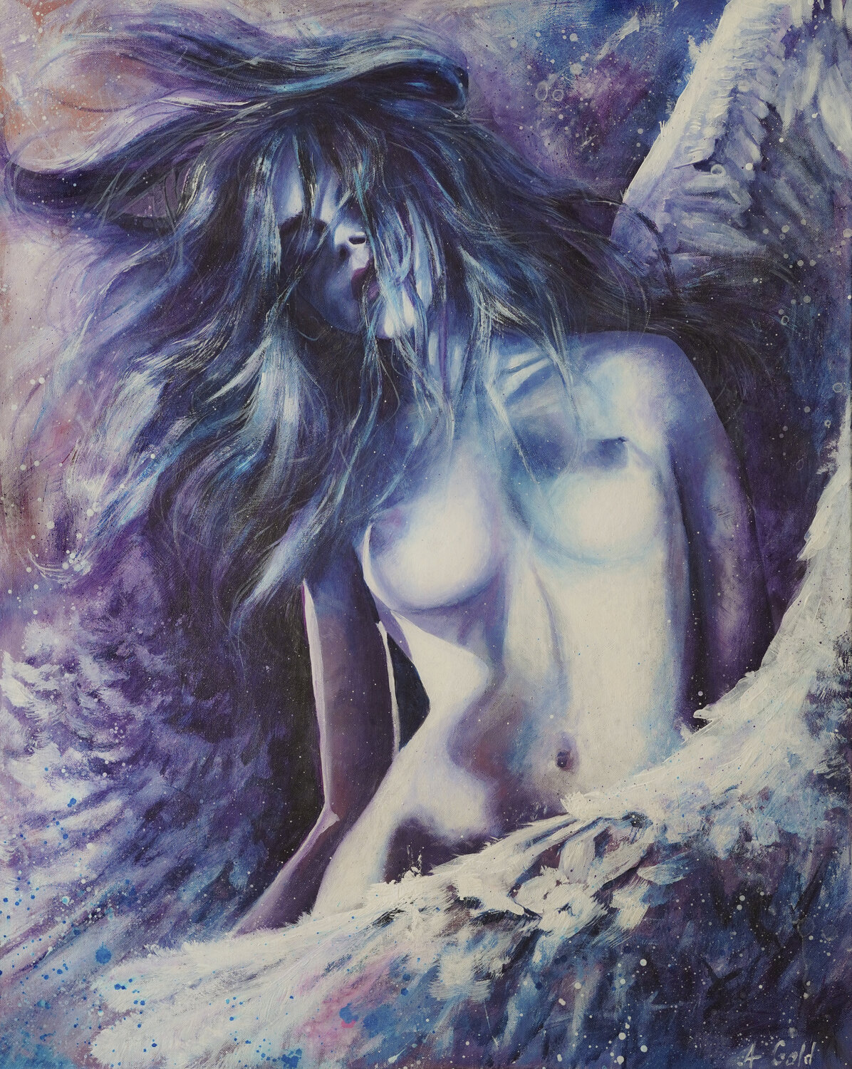 Fallen Engel Anna Gold Original painting for sale