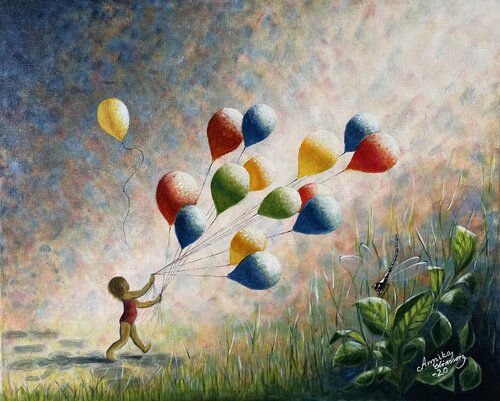 The yellow balloon by Annika Eliasson, Painting for Sale on Select