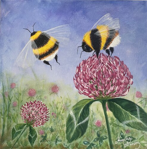Diligent bumblebees by Annika Eliasson, Painting for Sale on Select