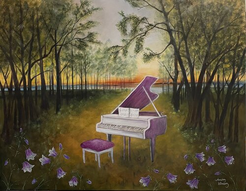The white grand piano by Annika Eliasson, Painting for Sale on Select
