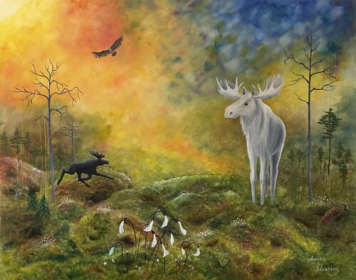 The white Moose by Annika Eliasson, Painting for Sale on Select