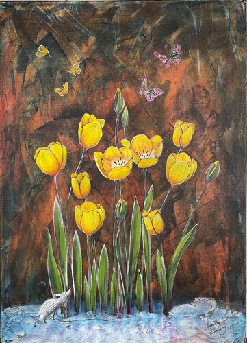 Tulips on ice by Annika Eliasson, Painting for Sale on Select