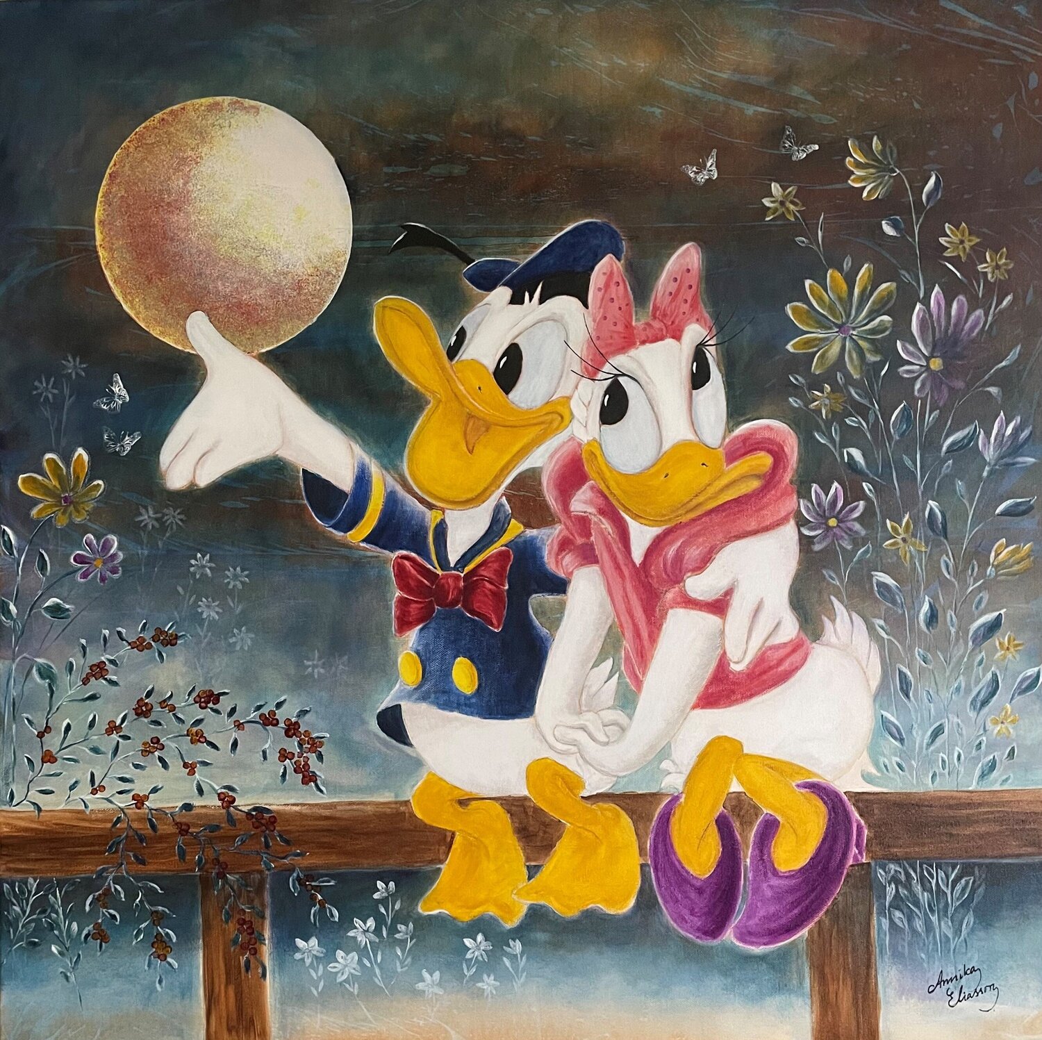 Moonlight Garden Annika Eliasson Original painting for sale