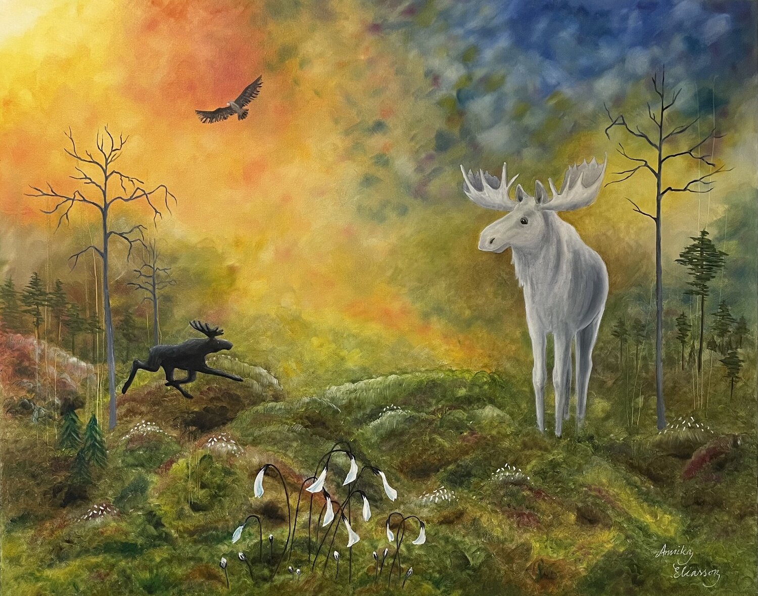 The white Moose Annika Eliasson Original painting for sale