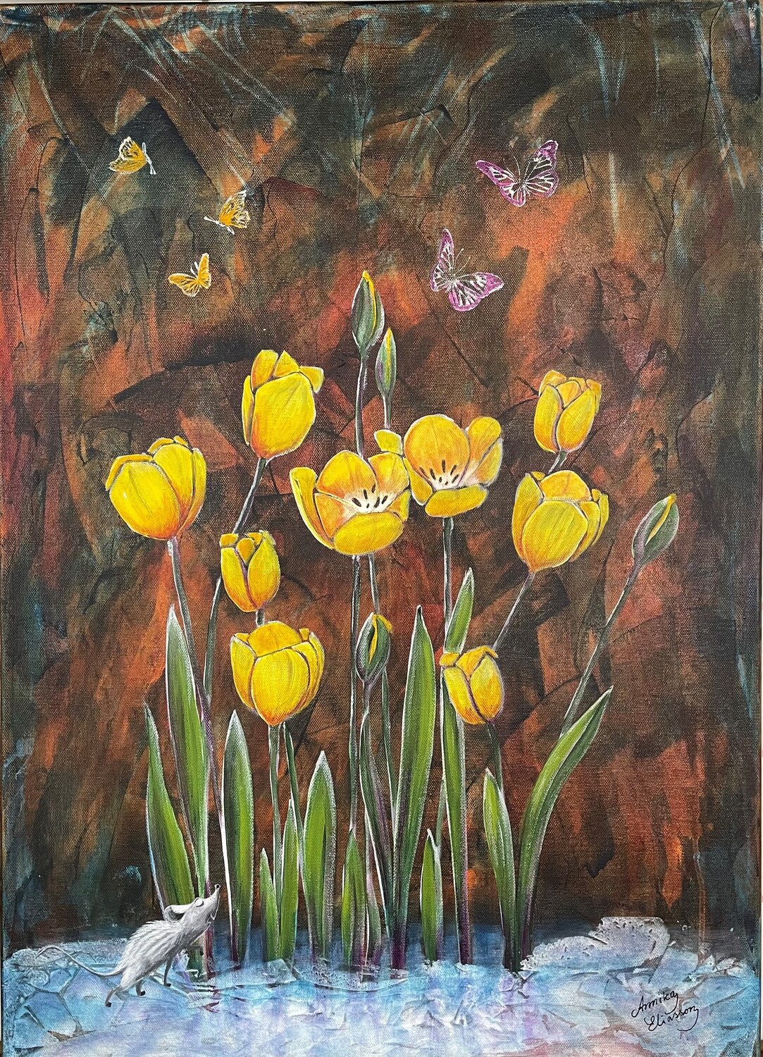 Tulips on ice Annika Eliasson Original painting for sale