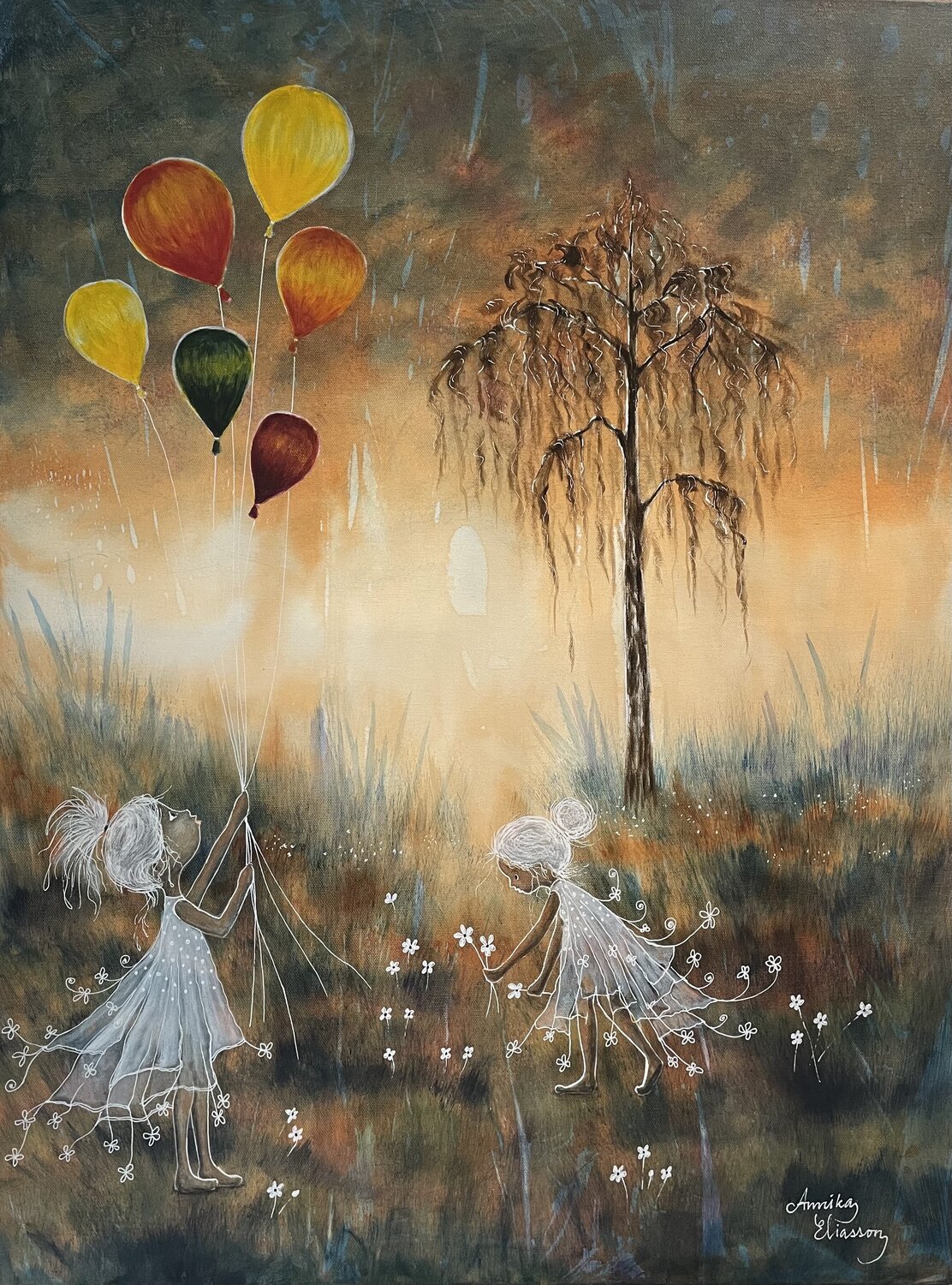 Me and my sister Annika Eliasson Original painting for sale