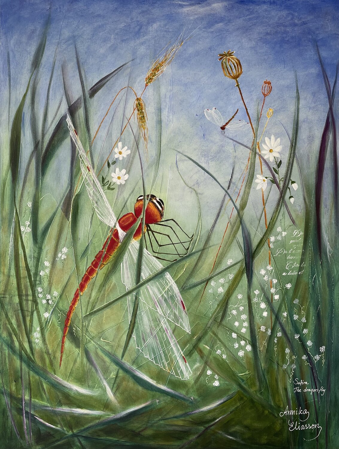 Safira the dragonfly Annika Eliasson Original painting for sale