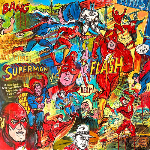 SUPERMAN VS THE FLASH - DC Comics by Gilles Pierre, Painting for Sale on Select