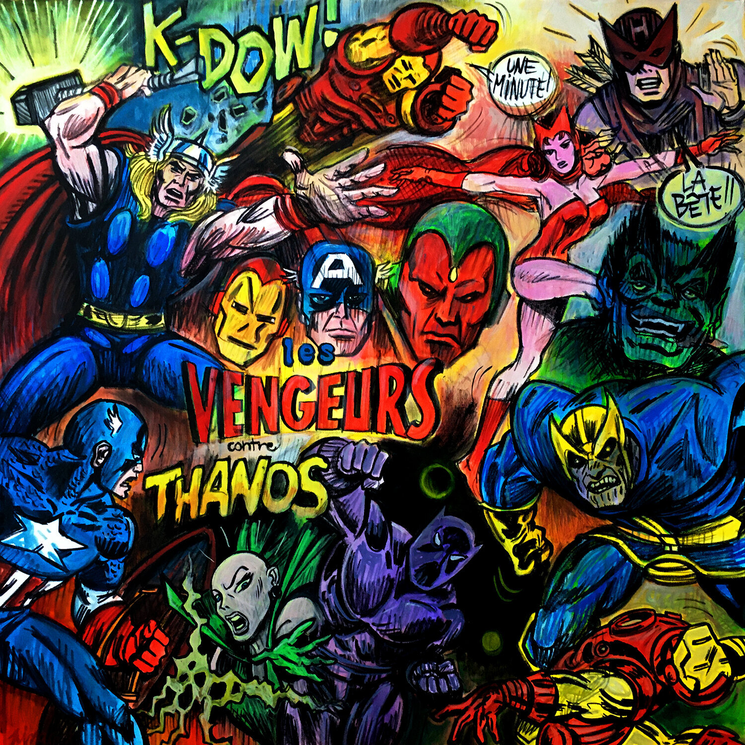 Les vengeurs - the avengers Gilles Pierre Original painting for sale