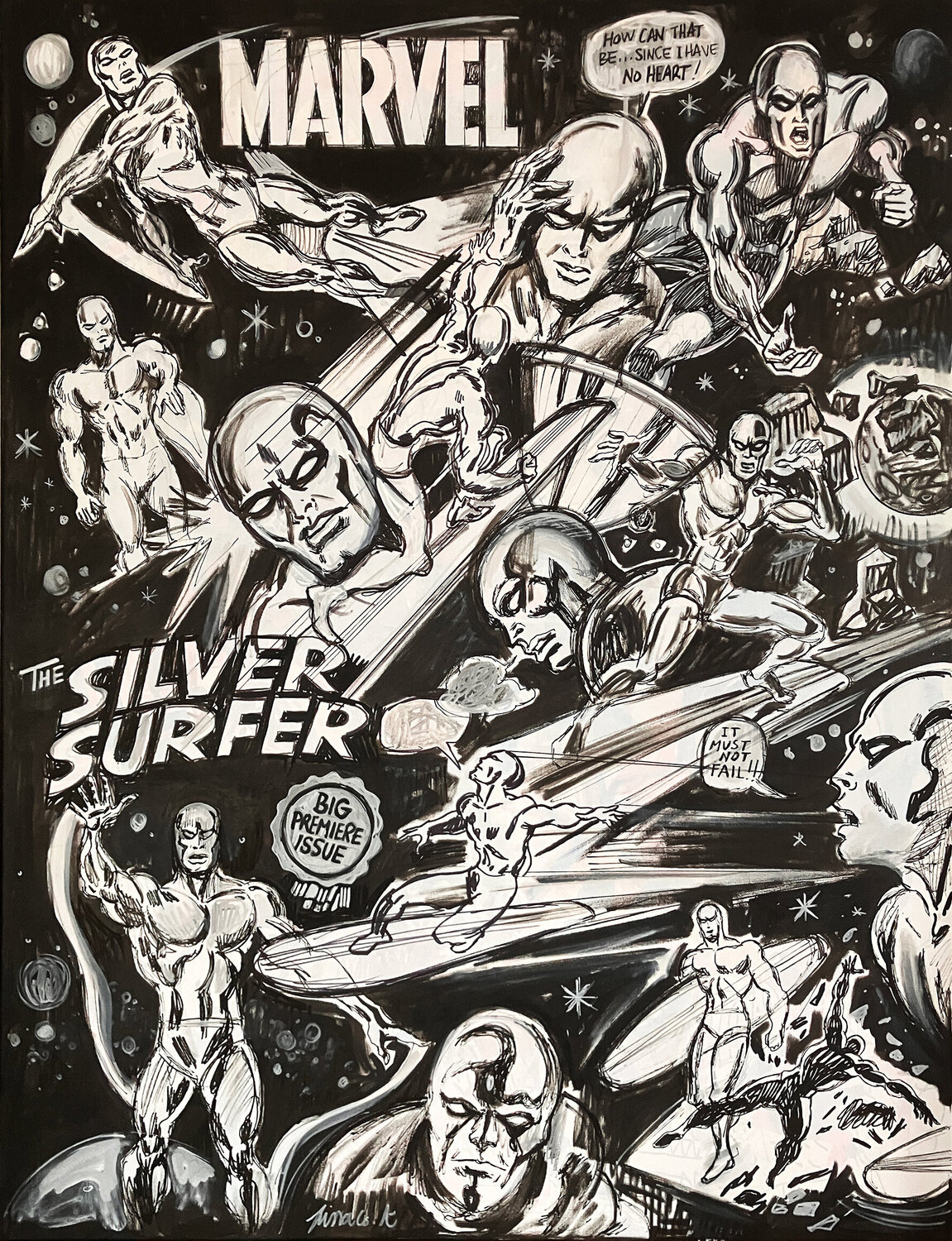 The SILVER SURFER Gilles Pierre Original painting for sale