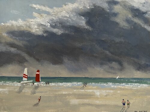 Ciel menaçant sur la plage de la Couarde. Ile de Ré. by Bertrand De Saint Germain, Painting for Sale on Select