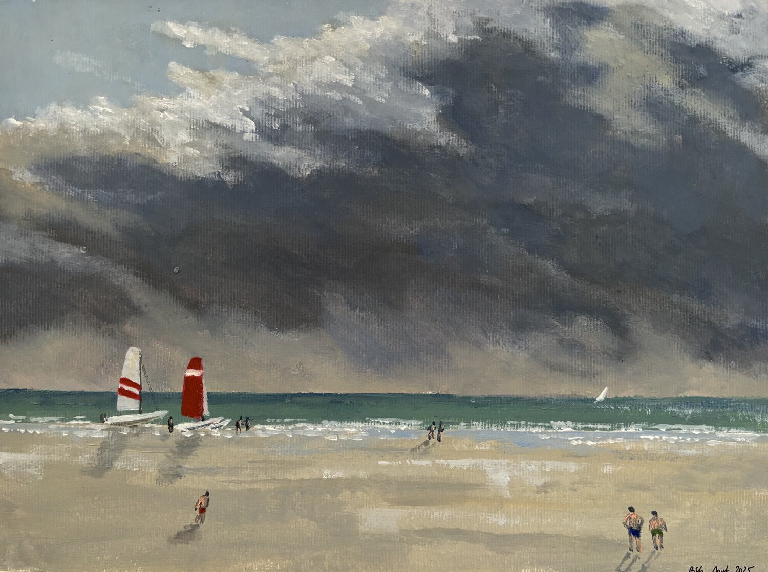 Ciel menaçant sur la plage de la Couarde. Ile de Ré. Bertrand De Saint Germain Original painting for sale