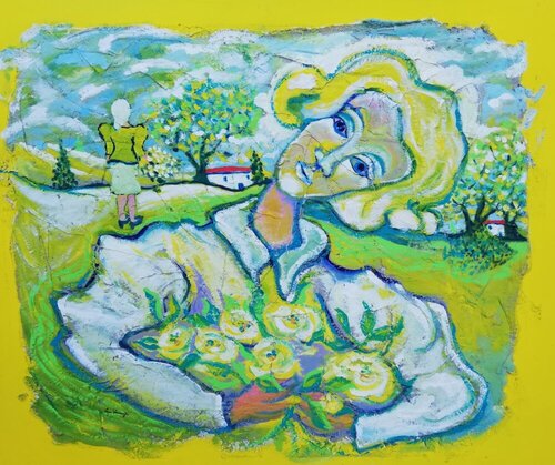Donna con rose bianche by Len Vernaghi, Painting for Sale on Select