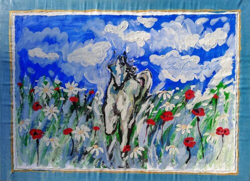 Cavallo in un prato fiorito by Len Vernaghi, Painting for Sale on Select