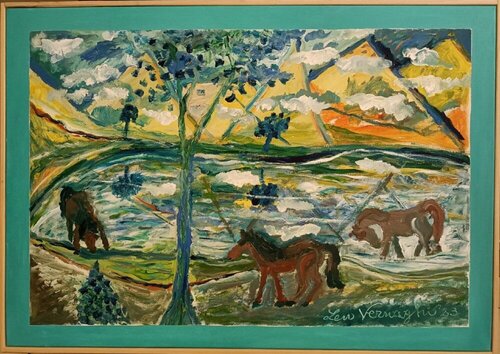 CAVALLI IN RIVA AL FIUME by Len Vernaghi, Painting for Sale on Select