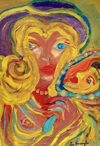 Donna allo specchio - Woman in the Mirror by Len Vernaghi, Painting for Sale on Select