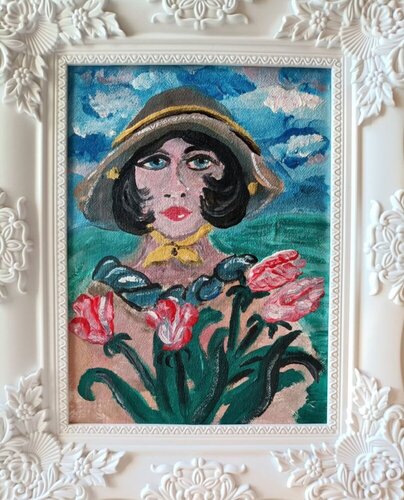 DONNA CON TULIPANI by Len Vernaghi, Painting for Sale on Select
