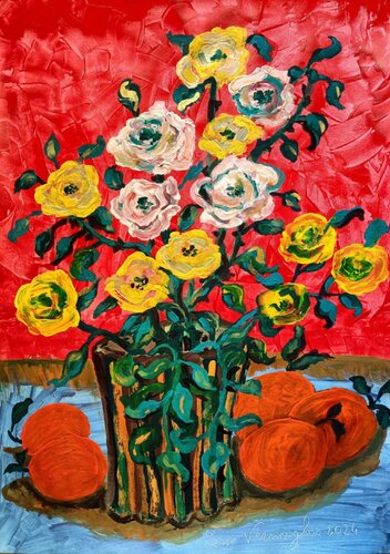 COMPOSIZIONE: ROSE E ARANCE by Len Vernaghi, Painting for Sale on Select