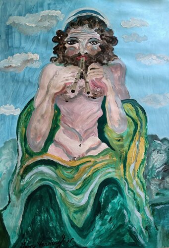 Suonando l'aulos by Len Vernaghi, Painting for Sale on Select