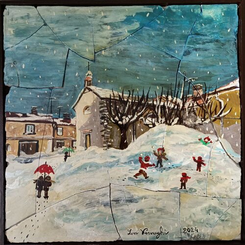Giocando con la neve a Capracotta by Len Vernaghi, Painting for Sale on Select