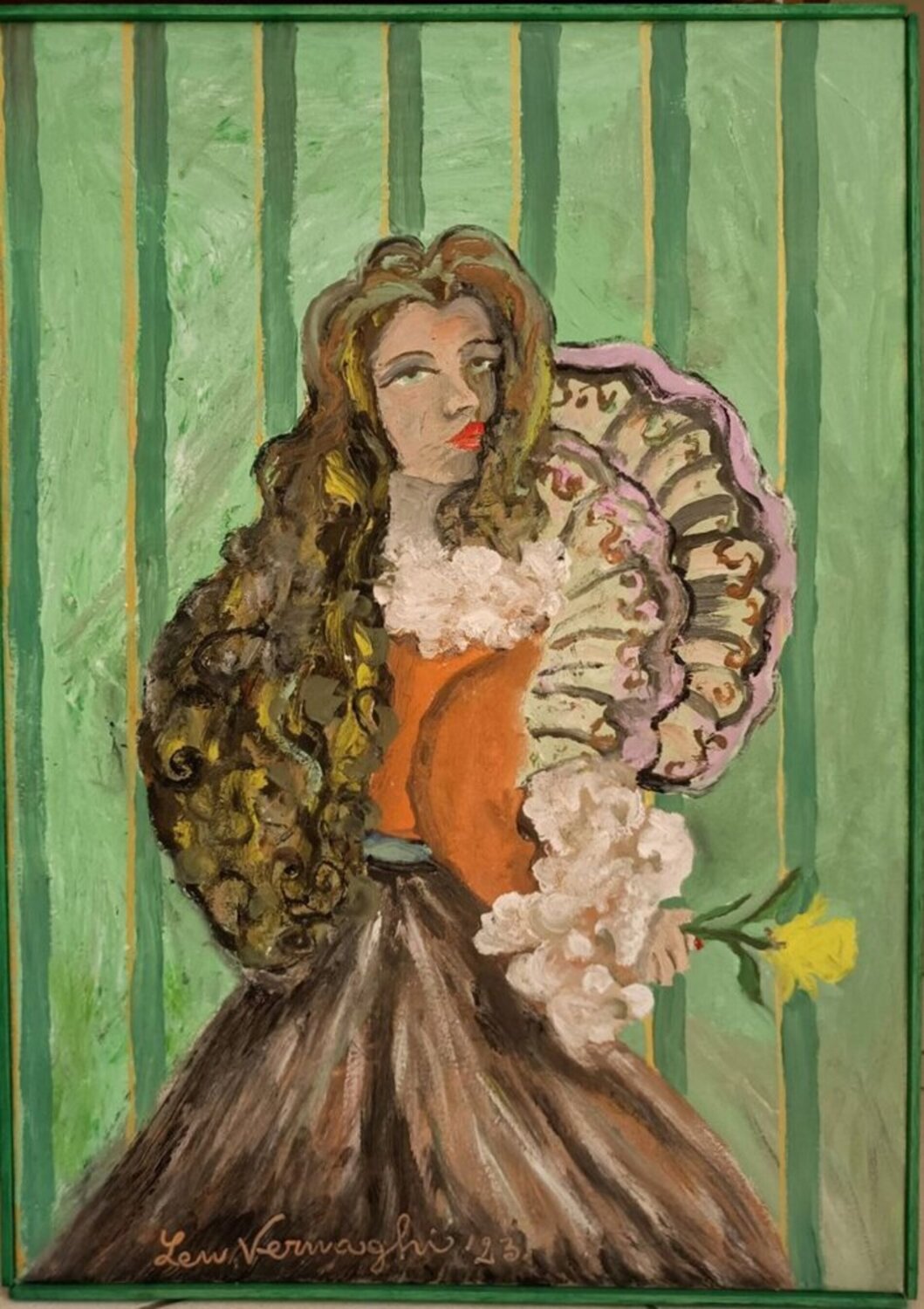 RAGAZZA CON VENTAGLIO Len Vernaghi Original painting for sale
