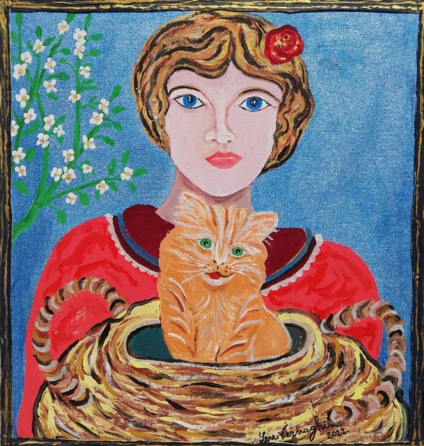 Bambina con gatto Len Vernaghi Original painting for sale