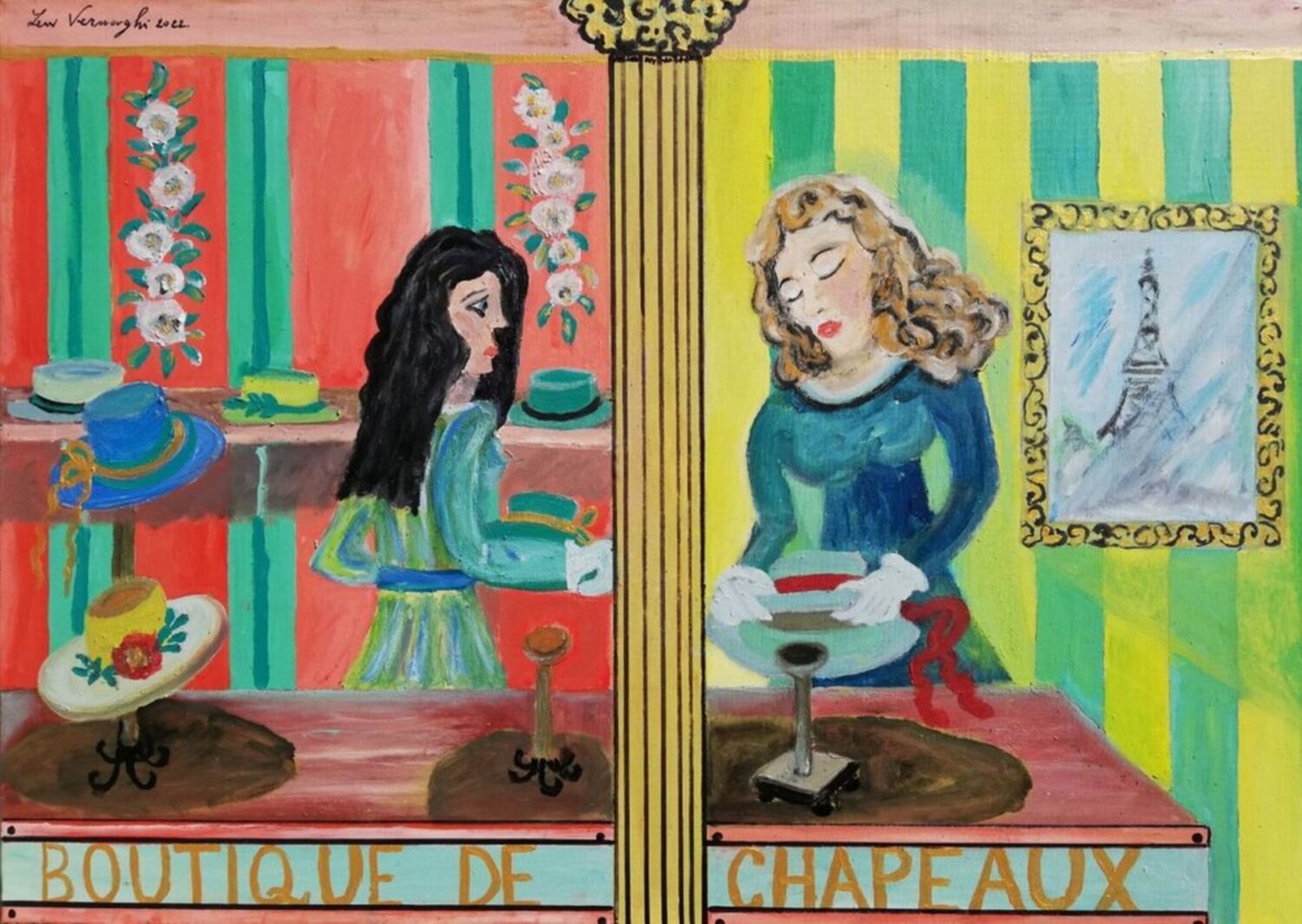 BOUTIQUE DE CHAPEAUX Len Vernaghi Original painting for sale