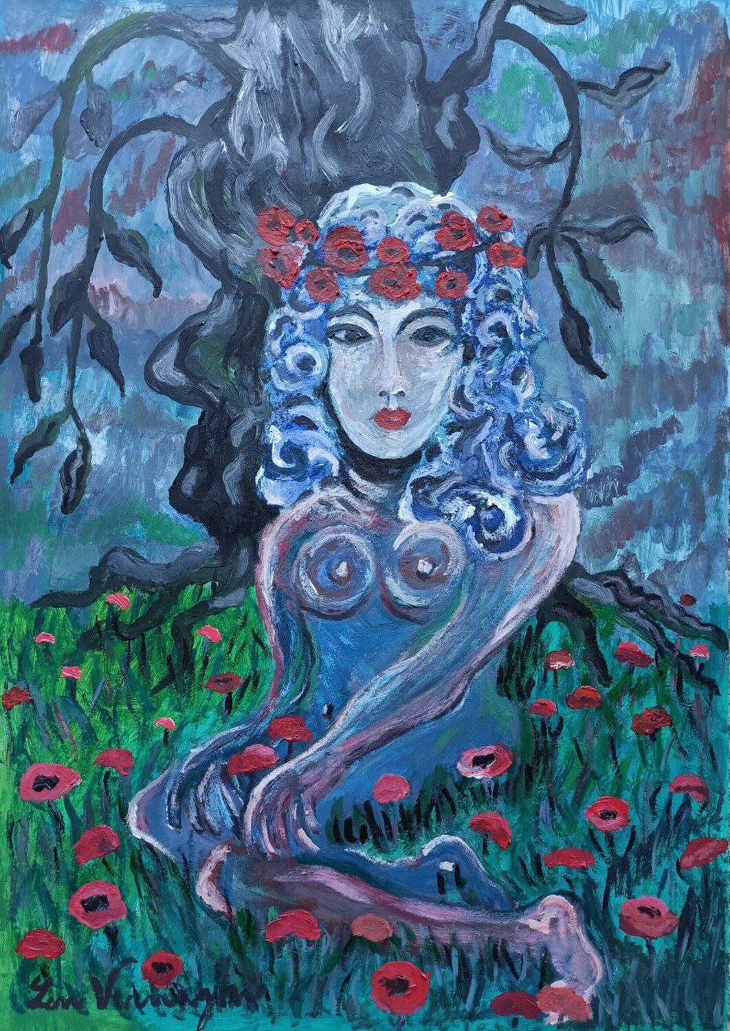 NUDO BLU Len Vernaghi Original painting for sale