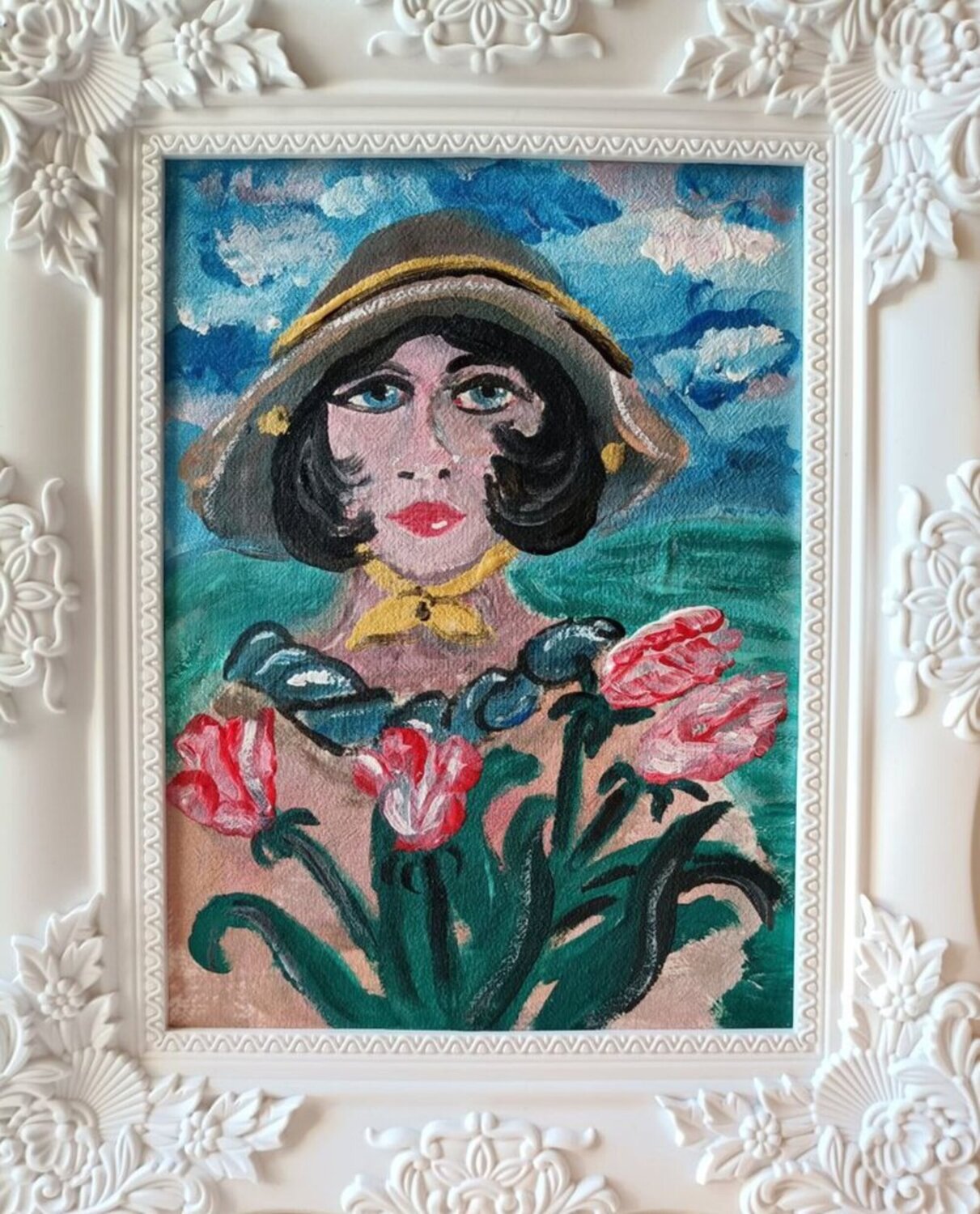 DONNA CON TULIPANI Len Vernaghi Original painting for sale
