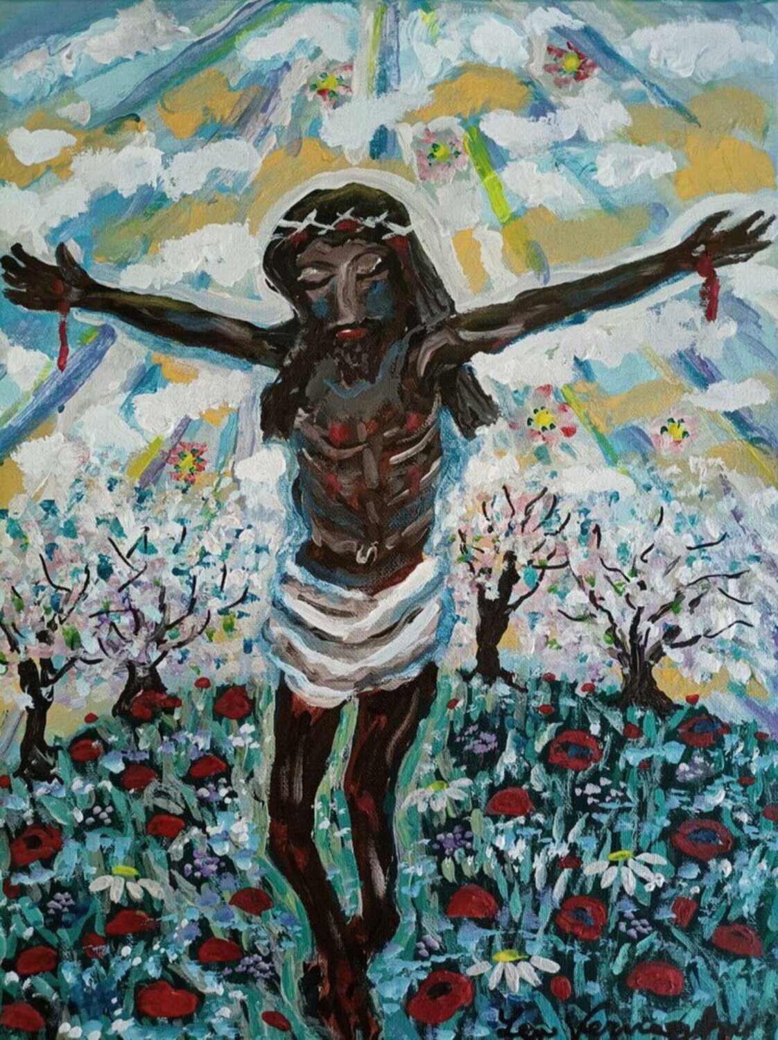 IL CRISTO NERO Len Vernaghi Original painting for sale