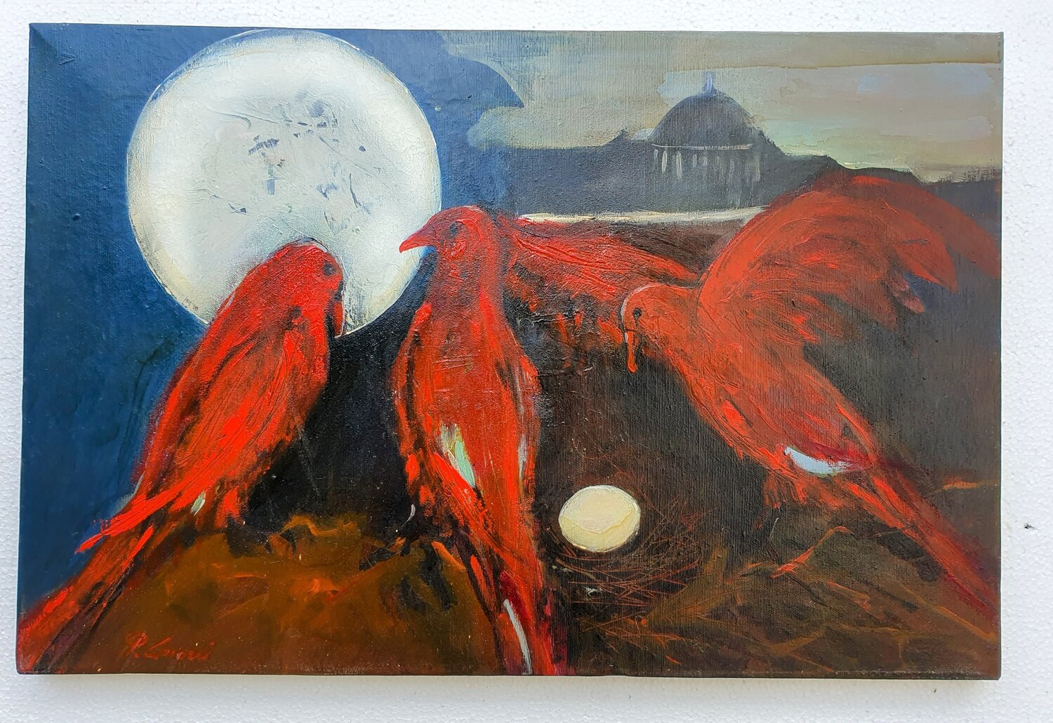 "Corvi Rossi" Piero Carozzi Original painting for sale