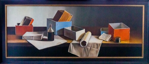 Still life with boxes by Cornelis de Koning, Painting for Sale on Select