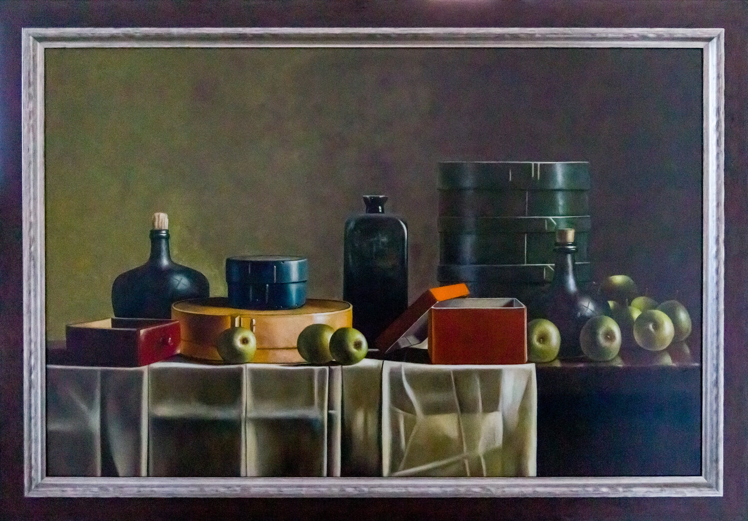 Bottles, boxes and apples Cornelis de Koning Original painting for sale
