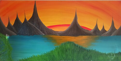 Sonnenuntergang und Chinesische Berge by Christian Tschierske, Painting for Sale on Select