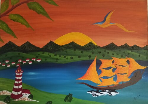 Bucht und Schiff 2 by Christian Tschierske, Painting for Sale on Select
