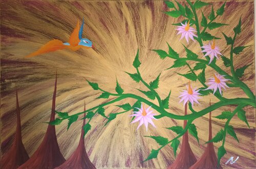 Blumen, Vogel, Chinesische Berge von Christian Tschierske, Malerei kaufen auf Select
