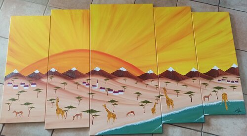 Savanne und Sonnenuntergang von Christian Tschierske, Malerei kaufen auf Select