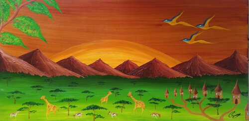 Savanne und Sonnenuntergang 2 by Christian Tschierske, Painting for Sale on Select