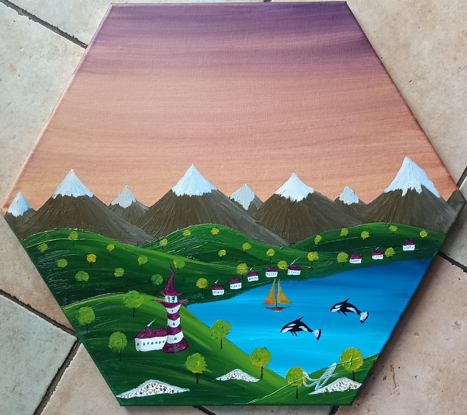 Leuchtturm und Bucht Christian Tschierske Original painting for sale