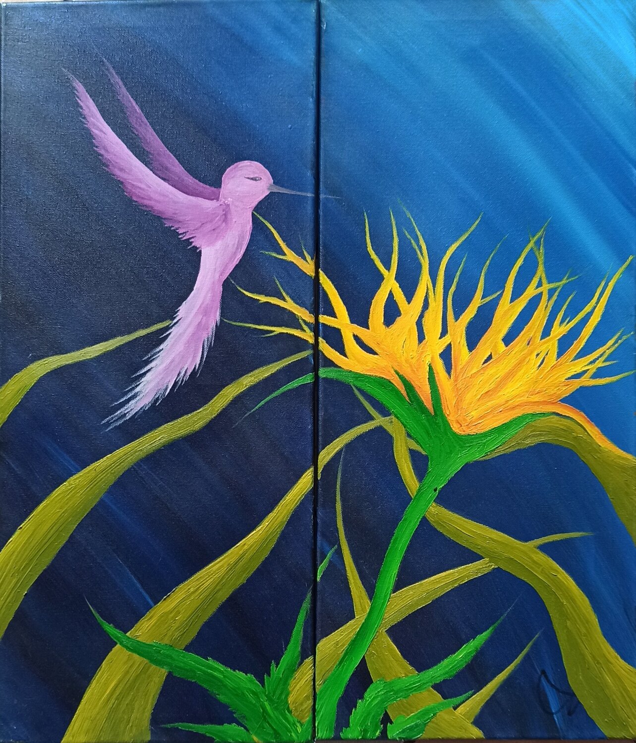 Vogel und Feuerblume Christian Tschierske Original painting for sale