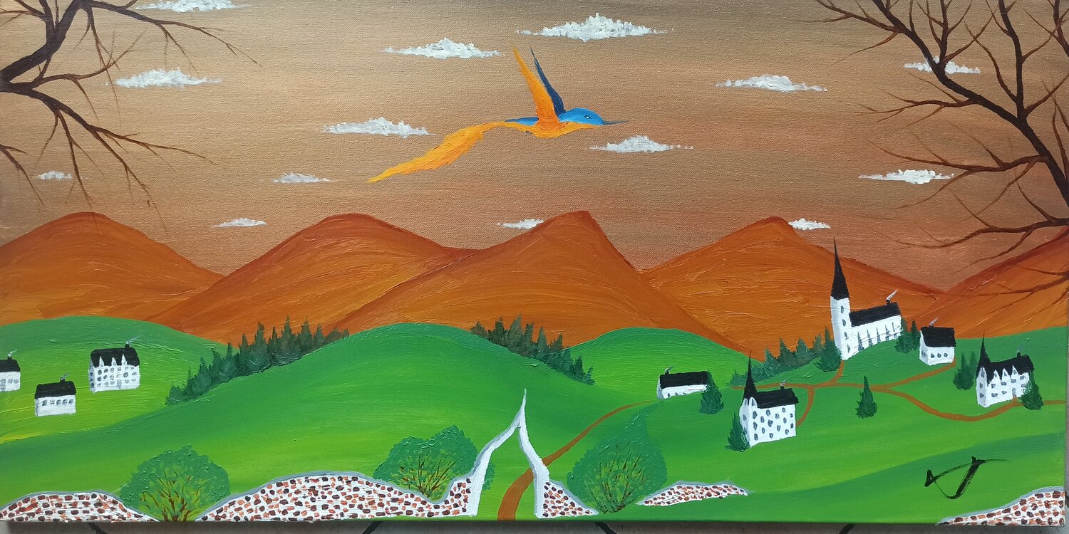 Dorf in den Bergen Christian Tschierske Original painting for sale