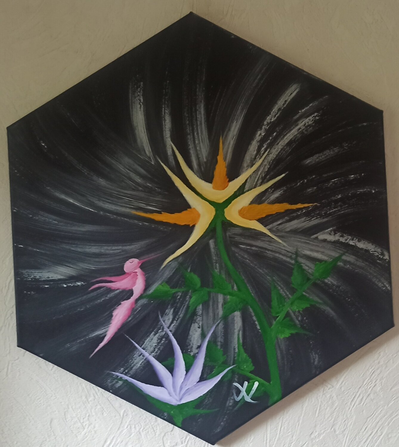Kolibri und Blume 2 Christian Tschierske Original painting for sale