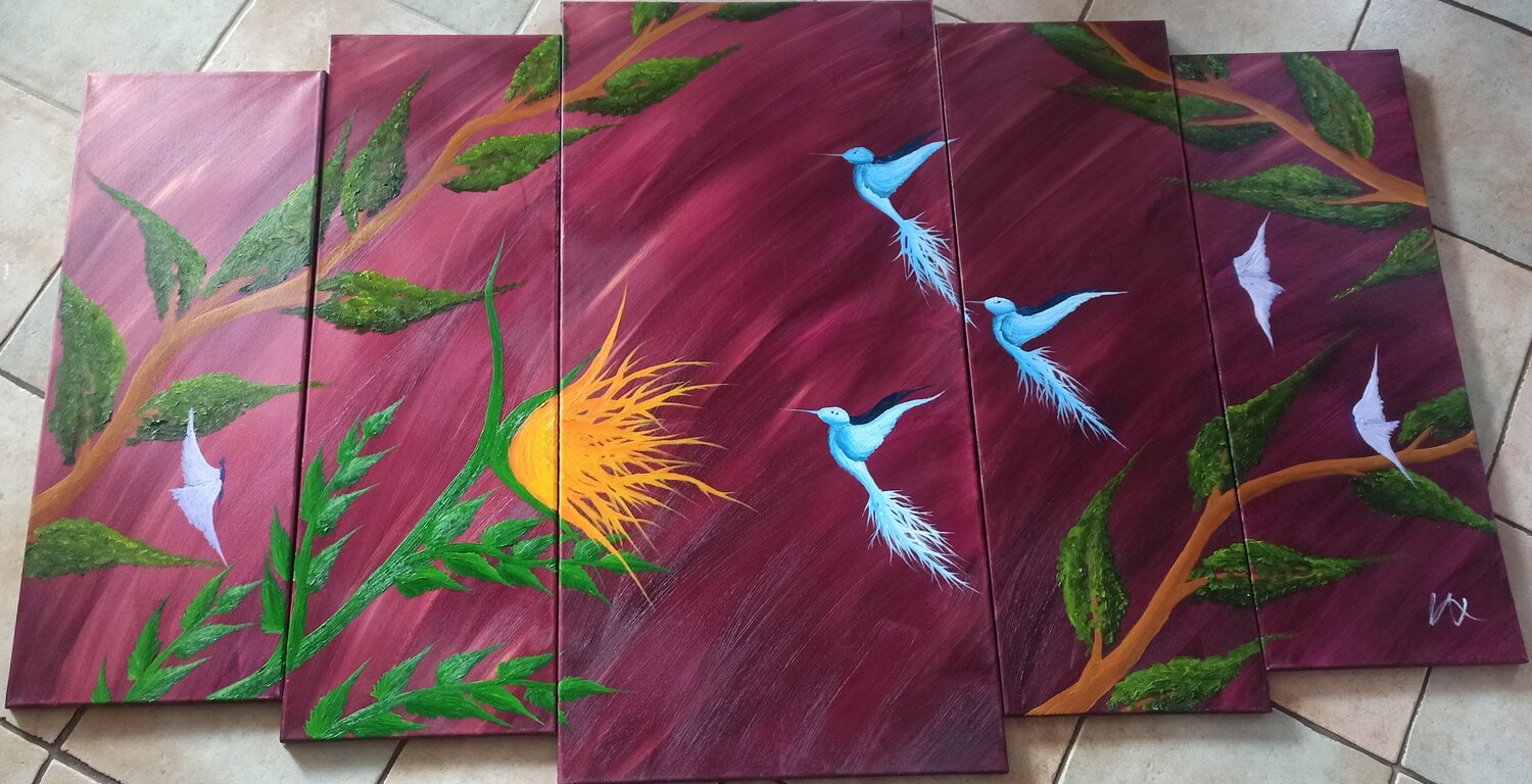 Kolibris und Blume Christian Tschierske Original painting for sale