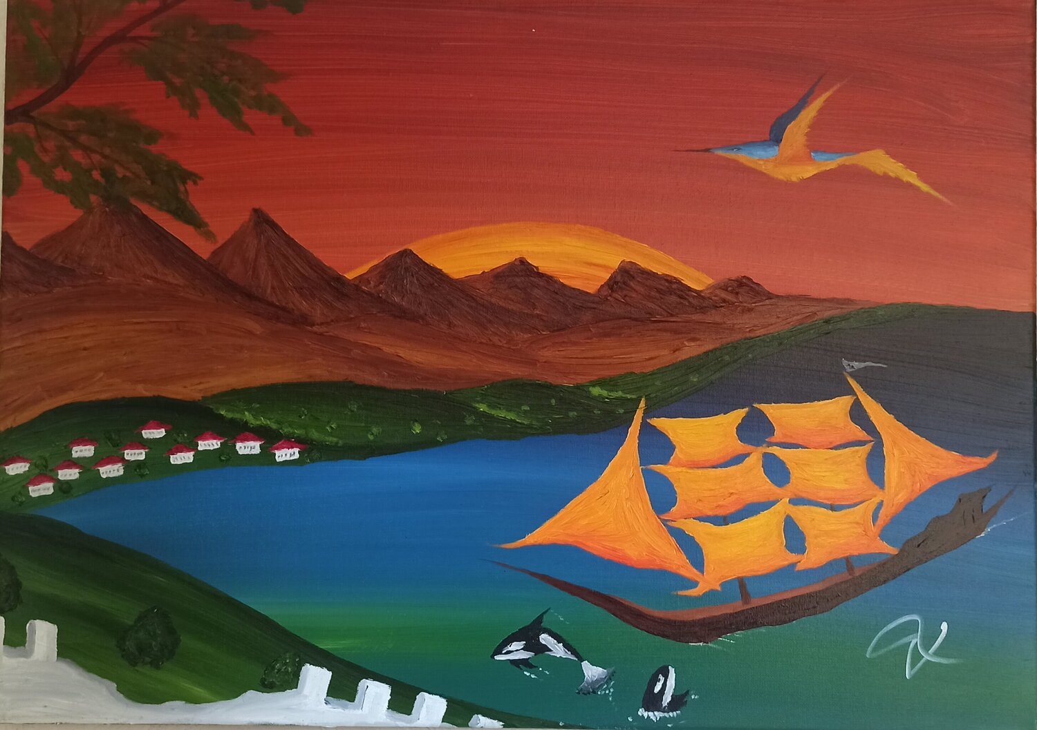 Bucht und Schiff Christian Tschierske Original painting for sale