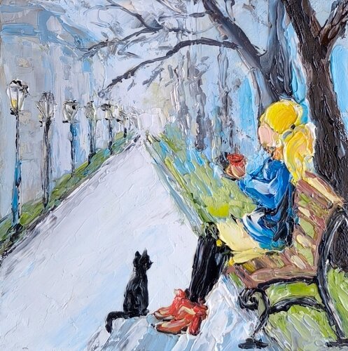 Cat and Girl by Maria Slynko, Painting for Sale on Select