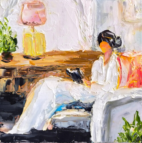 Moments of Silence — Reading Woman by Maria Slynko, Painting for Sale on Select