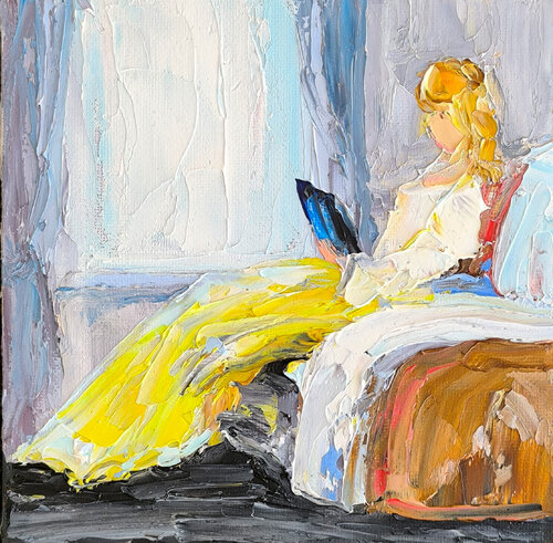 The Reader in Yellow by Maria Slynko, Painting for Sale on Select