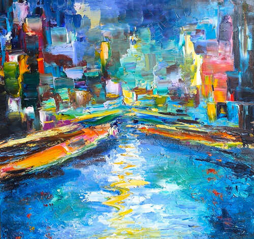 Rhine at Night by Maria Slynko, Painting for Sale on Select